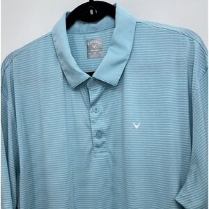 Callaway Short Sleeve Golf Polo Mens‎ XXL/2XL Opti Dry Teal White Pin Striped